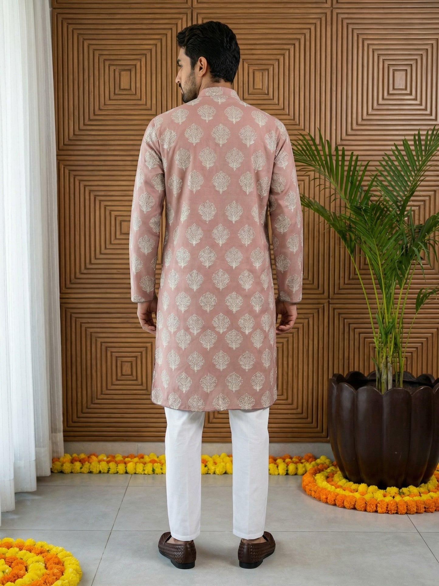 Men’s Cotton Blend Ethnic Printed Kurta Set ( 65KP P 5510Peach ) [FF] [N-13]