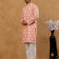 Men’s Cotton Blend Ethnic Printed Kurta Set ( 65KP W C 5510 Peach )