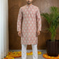 Men’s Cotton Blend Ethnic Printed Kurta Set ( 65KP P 5510Peach ) [FF] [N-13]