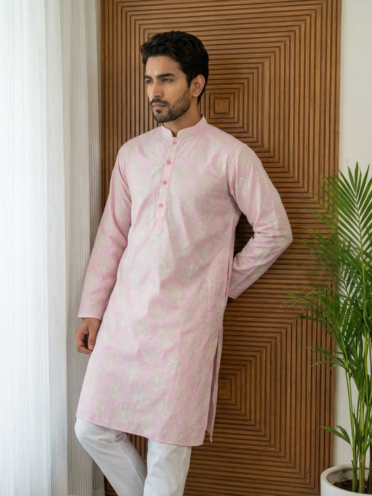 Men’s Cotton Blend Ethnic Printed Kurta Set ( 65KP P 5510Pink ) [FF] [N-13]