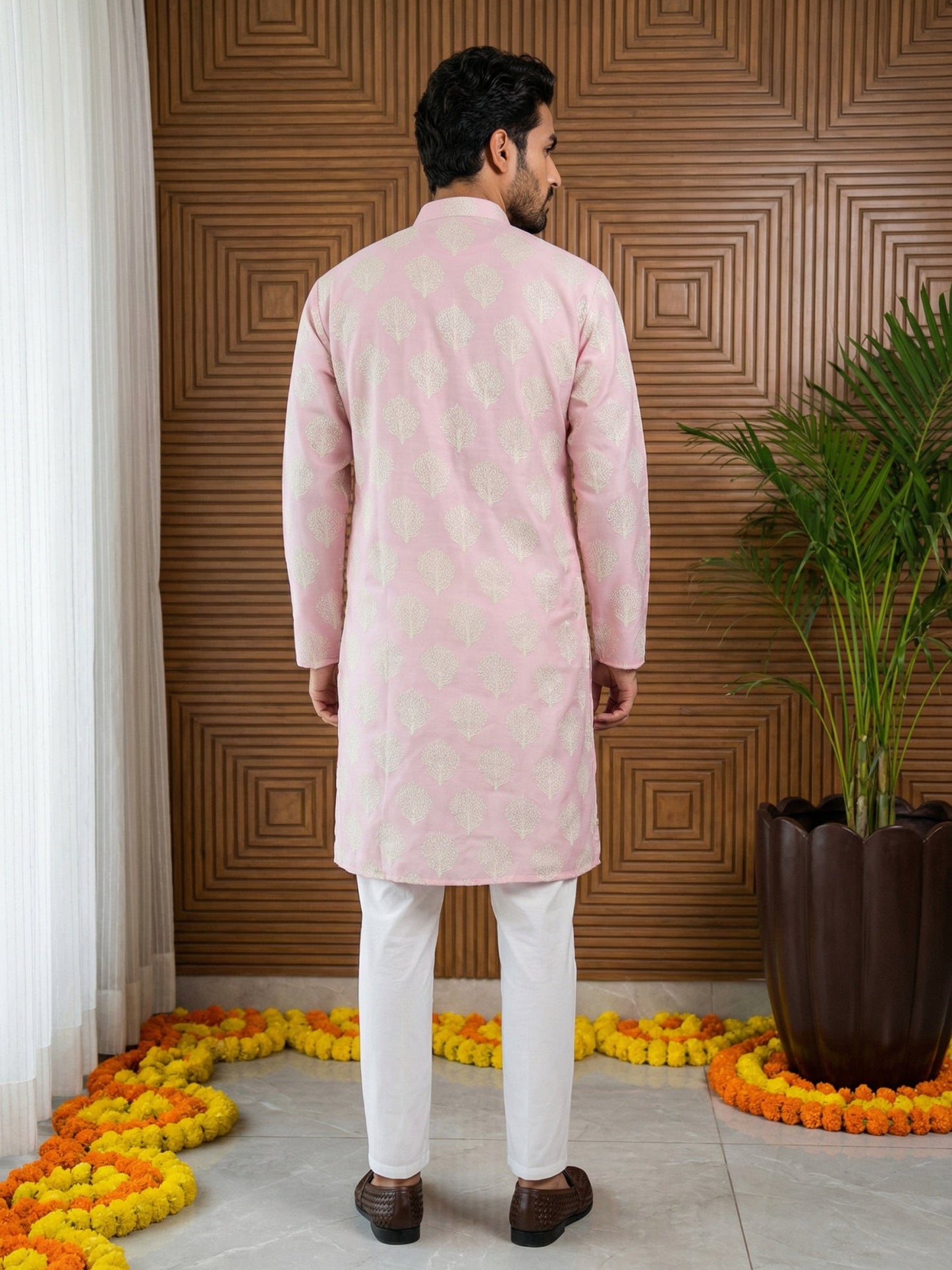 Men’s Cotton Blend Ethnic Printed Kurta Set ( 65KP P 5510Pink ) [FF] [N-13]