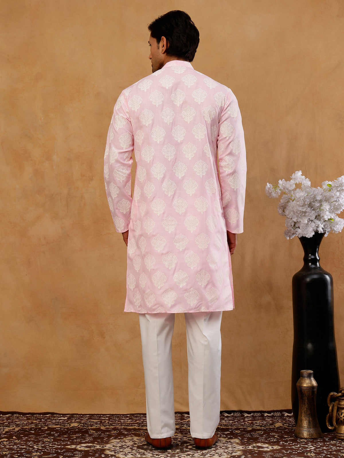 Men’s Cotton Blend Ethnic Printed Kurta Set ( 65KP W C 5510 Pink )