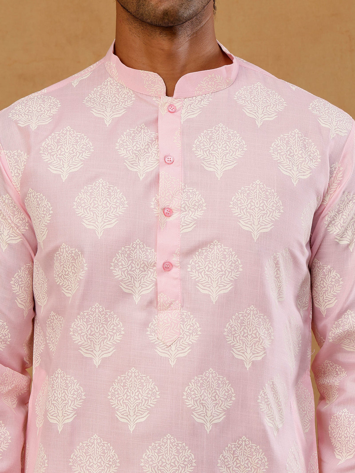 Men’s Cotton Blend Ethnic Printed Kurta Set ( 65KP W C 5510 Pink )