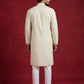 Men’s Cotton Blend Embroidered Festive Kurta Set ( 65KP P 5511Cream ) [FF] [A-1-3]
