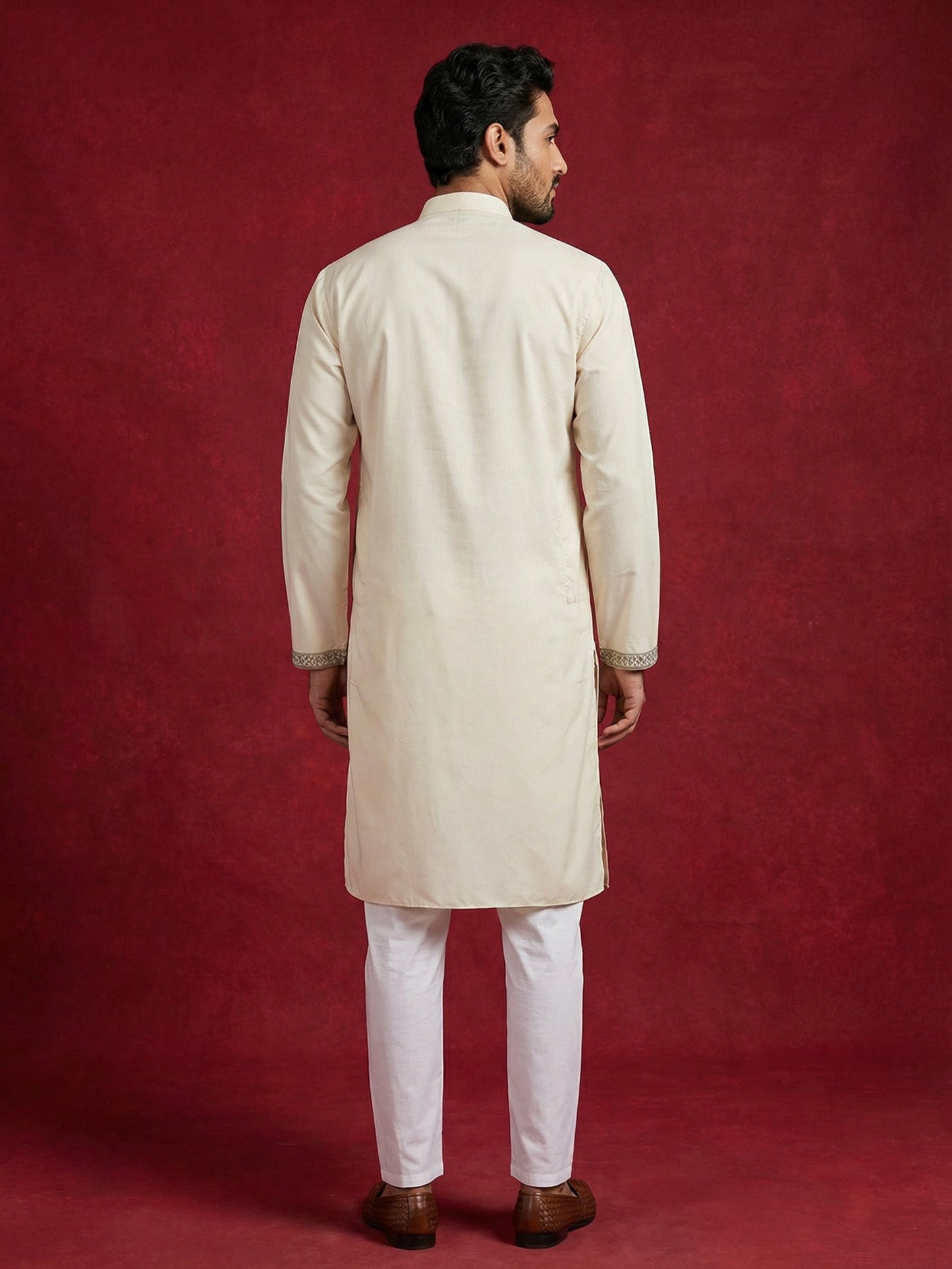 Men’s Cotton Blend Embroidered Festive Kurta Set ( 65KP P 5511Cream ) [FF] [A-1-3]