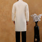 Men’s Cotton Blend Embroidered Kurta with Korean Pants ( 65KP PJ11B C 5511 Cream )