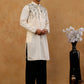 Men’s Cotton Blend Embroidered Kurta with Korean Pants ( 65KP PJ11B C 5511 Cream )