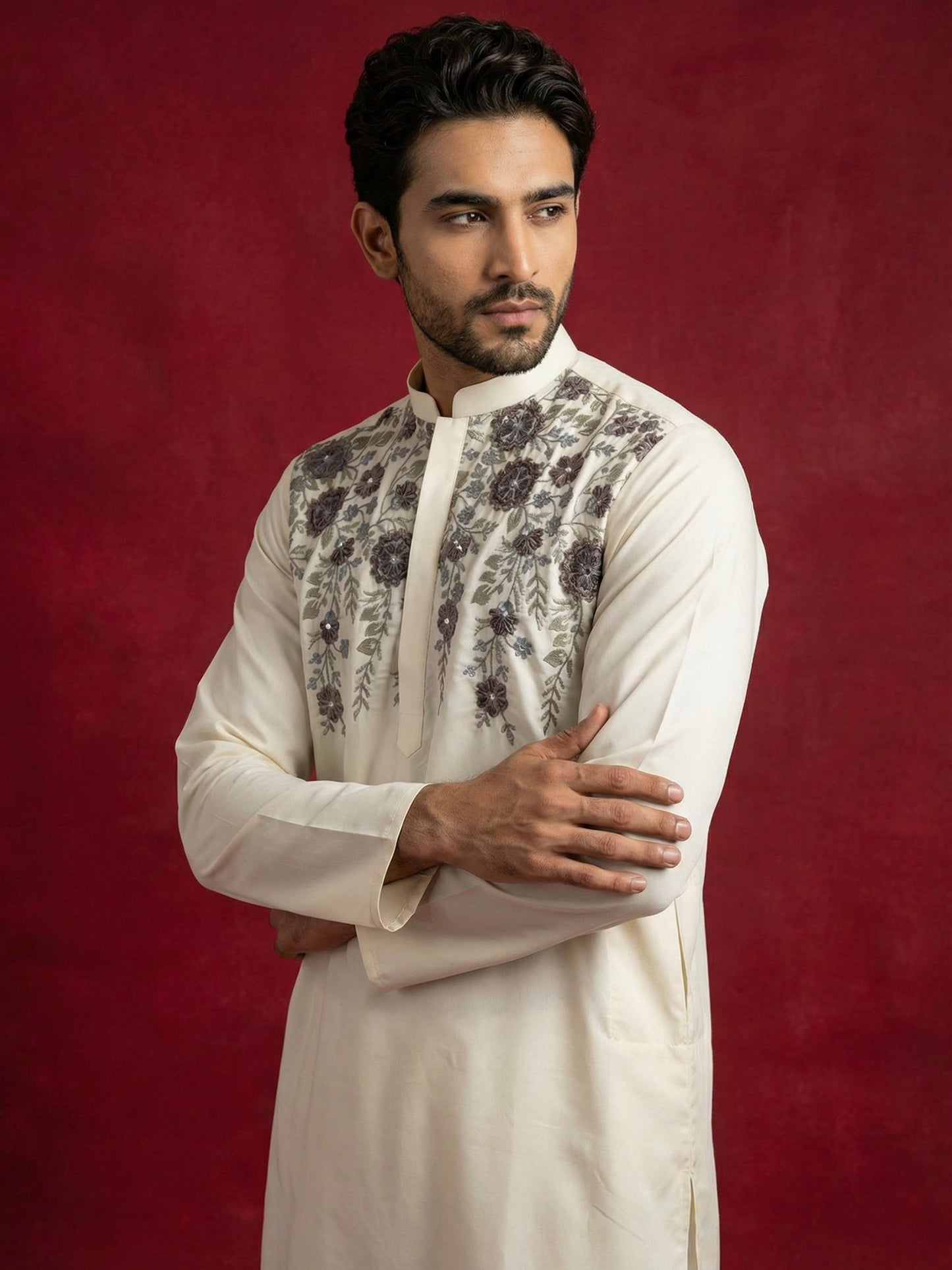 Men’s Cotton Blend Embroidered Festive Kurta Set ( 65KP P 5511Cream ) [FF] [A-1-3]