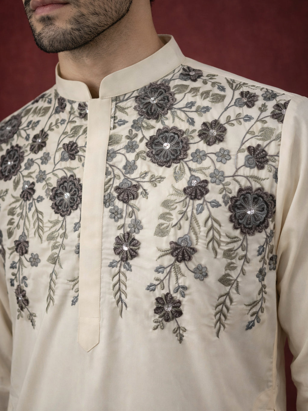 Men’s Cotton Blend Embroidered Festive Kurta Set ( 65KP P 5511Cream ) [FF] [A-1-3]
