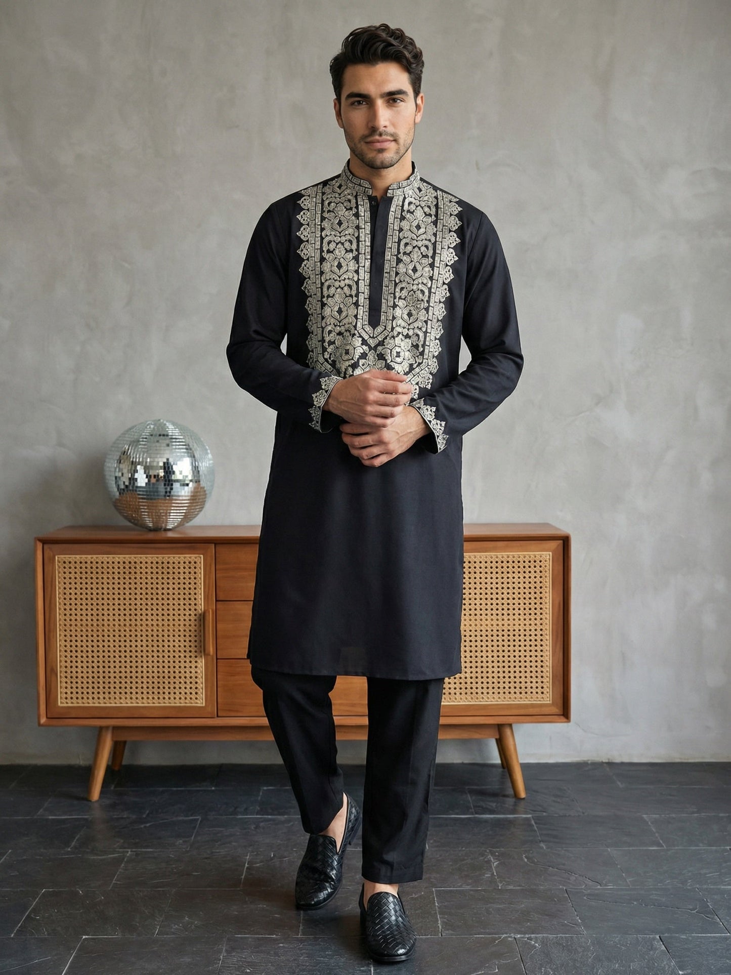 Ethnic Wear Cotton Blend Embroidered Kurta Set ( 65KP B-P 5514Black )