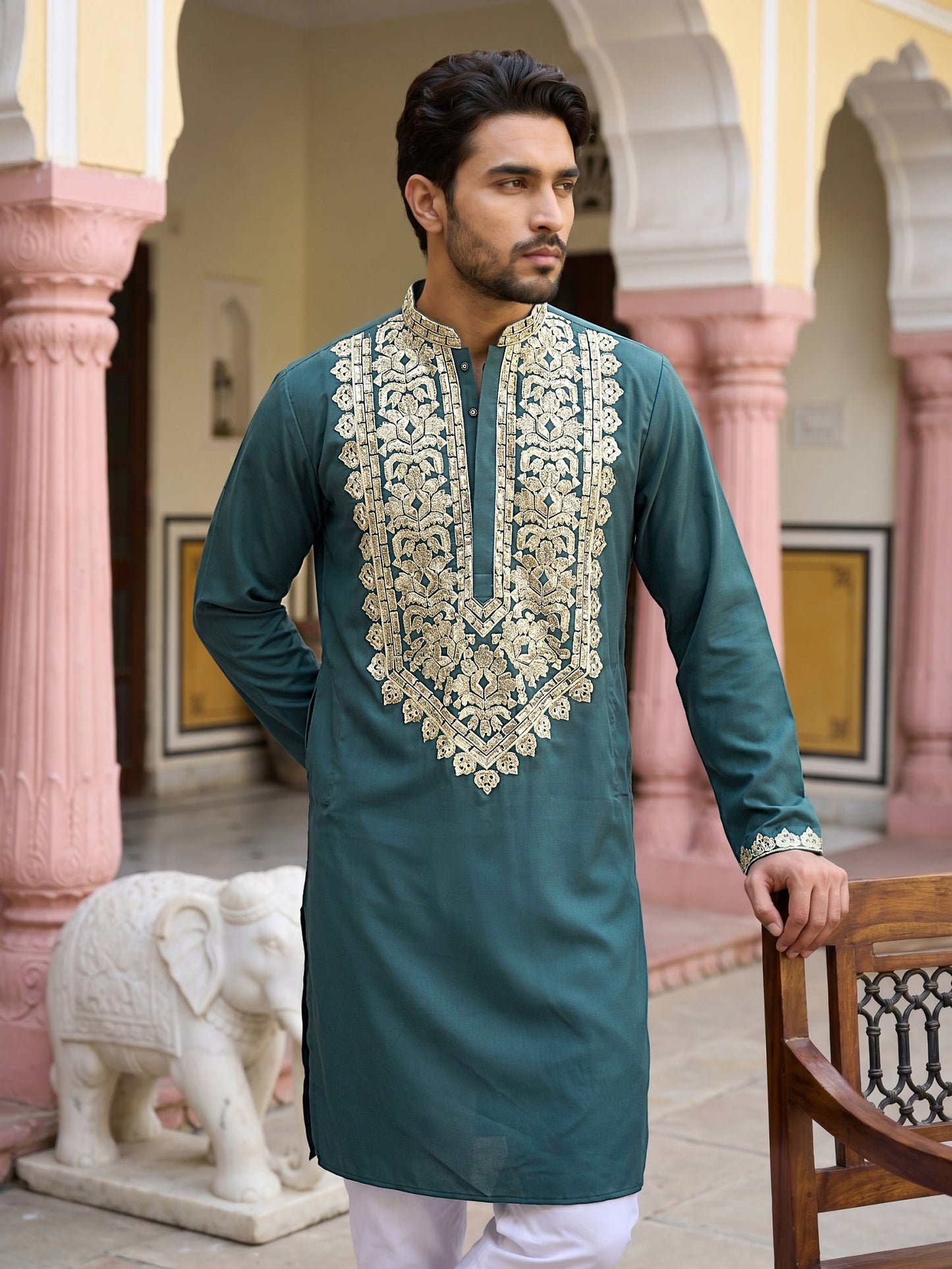 Ethnic Wear Cotton Blend Embroidered Kurta Set