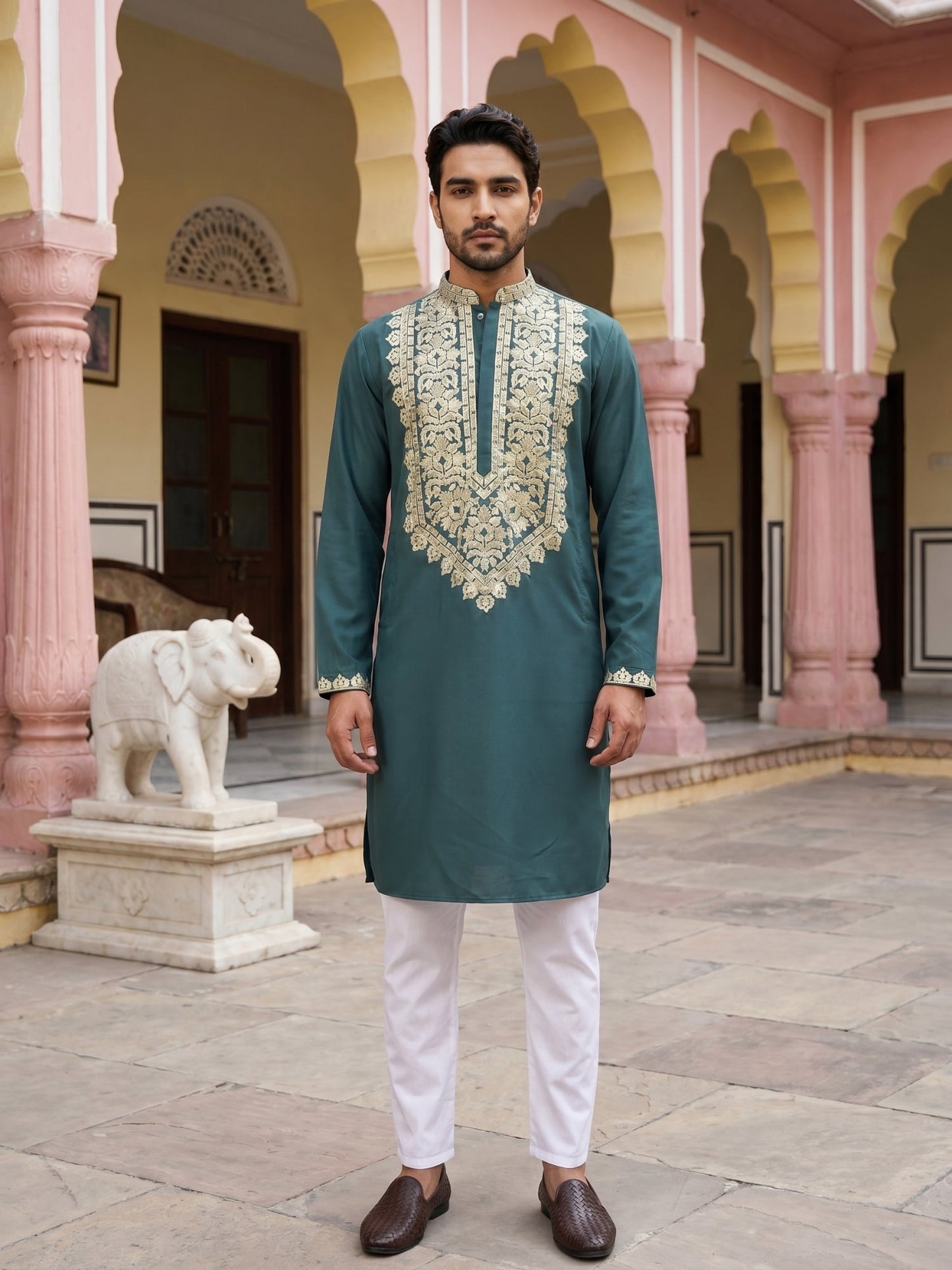 Ethnic Wear Cotton Blend Embroidered Kurta Set