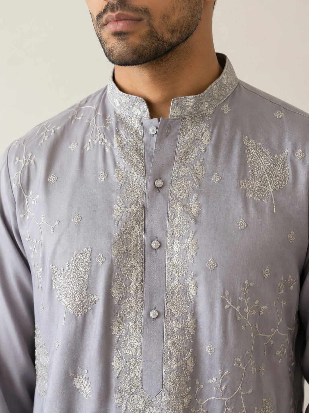 Embroidered Silk Blend Traditional Kurta with Korean Pants