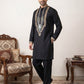 Black Cotton Blend Ethnic Embroidered Kurta with Korean Pants