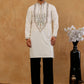 Cotton Blend Ethnic Embroidered Kurta with Korean Pants ( 65KP PJ11B B 5516 Cream )