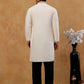 Cotton Blend Ethnic Embroidered Kurta with Korean Pants ( 65KP PJ11B B 5516 Cream )