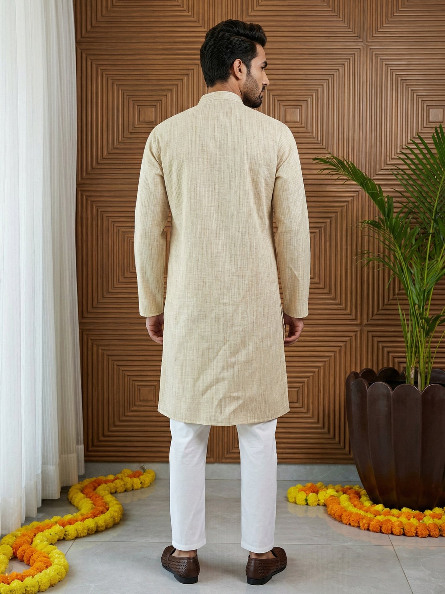 Woven Design Kurta Pyjama Set for Men ( 65KP P 5518Beige ) [FF] [H-8]