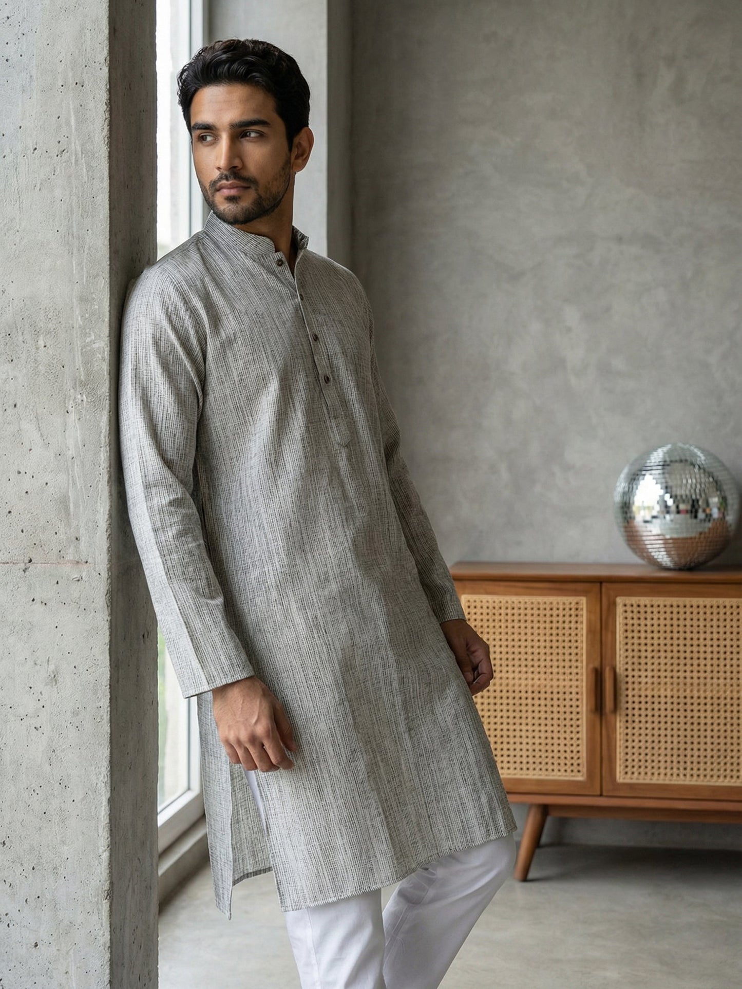 Woven Design Kurta Pyjama Set for Men ( 65KP P 5518Grey ) [FF] [H-8]