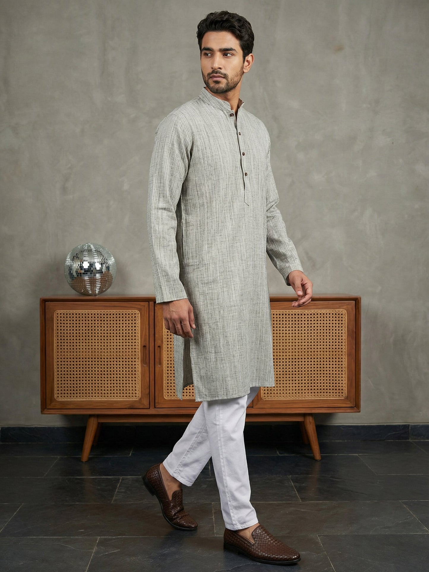 Woven Design Kurta Pyjama Set for Men ( 65KP P 5518Grey ) [FF] [H-8]