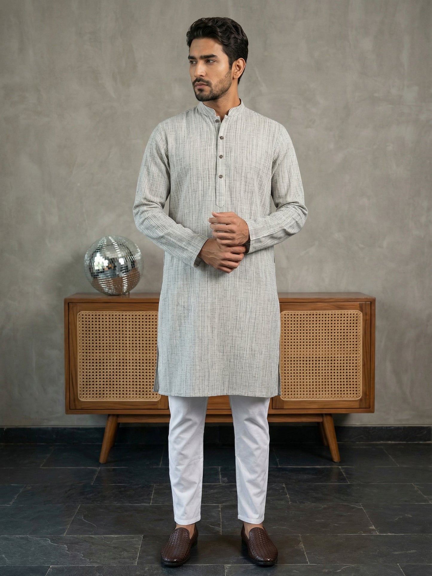 Woven Design Kurta Pyjama Set for Men ( 65KP P 5518Grey ) [FF] [H-8]