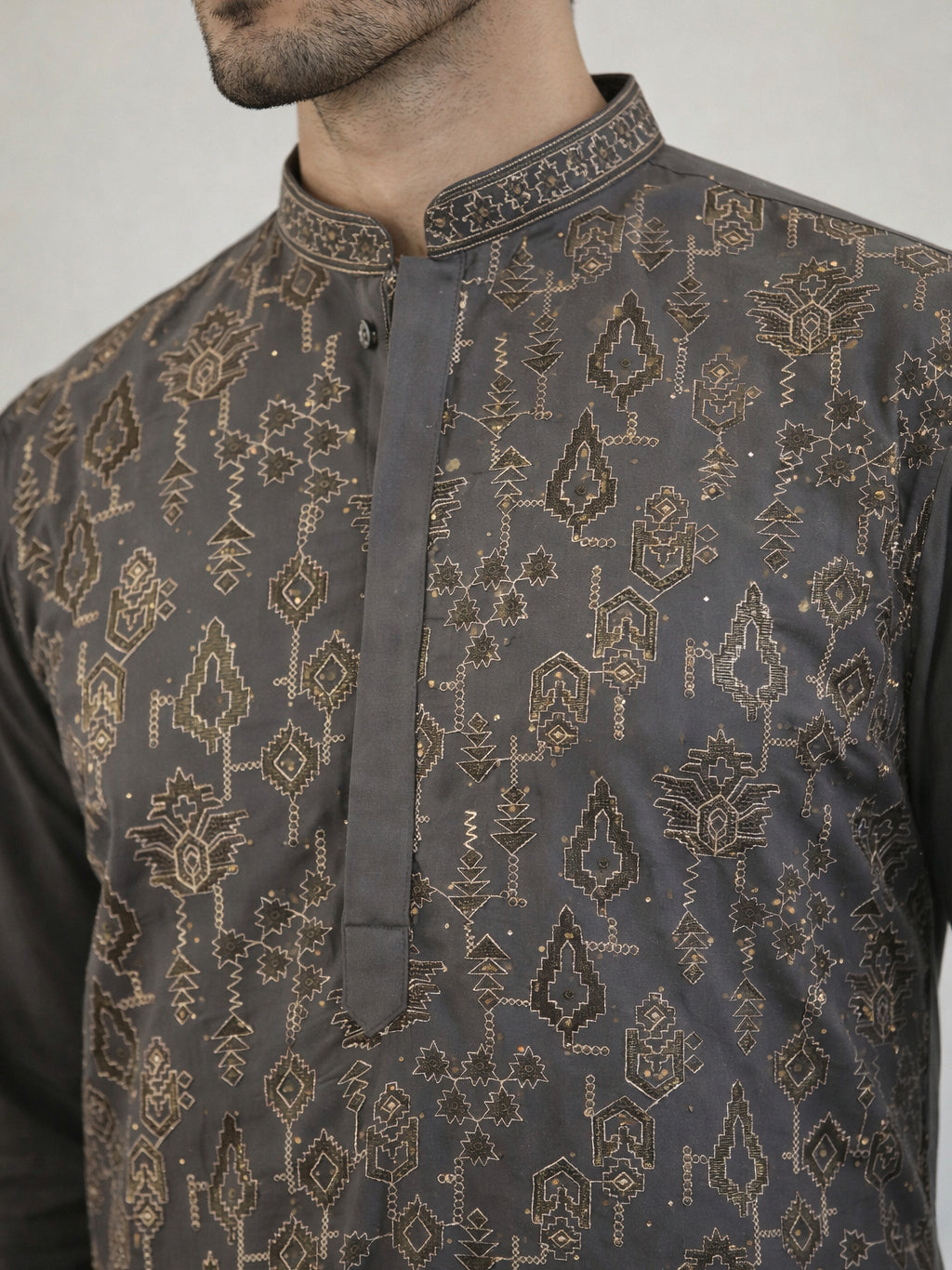 Japanese Embroidery Traditional Kurta Set ( 65KP P 5520Grey ) [FF] [B-1-2]