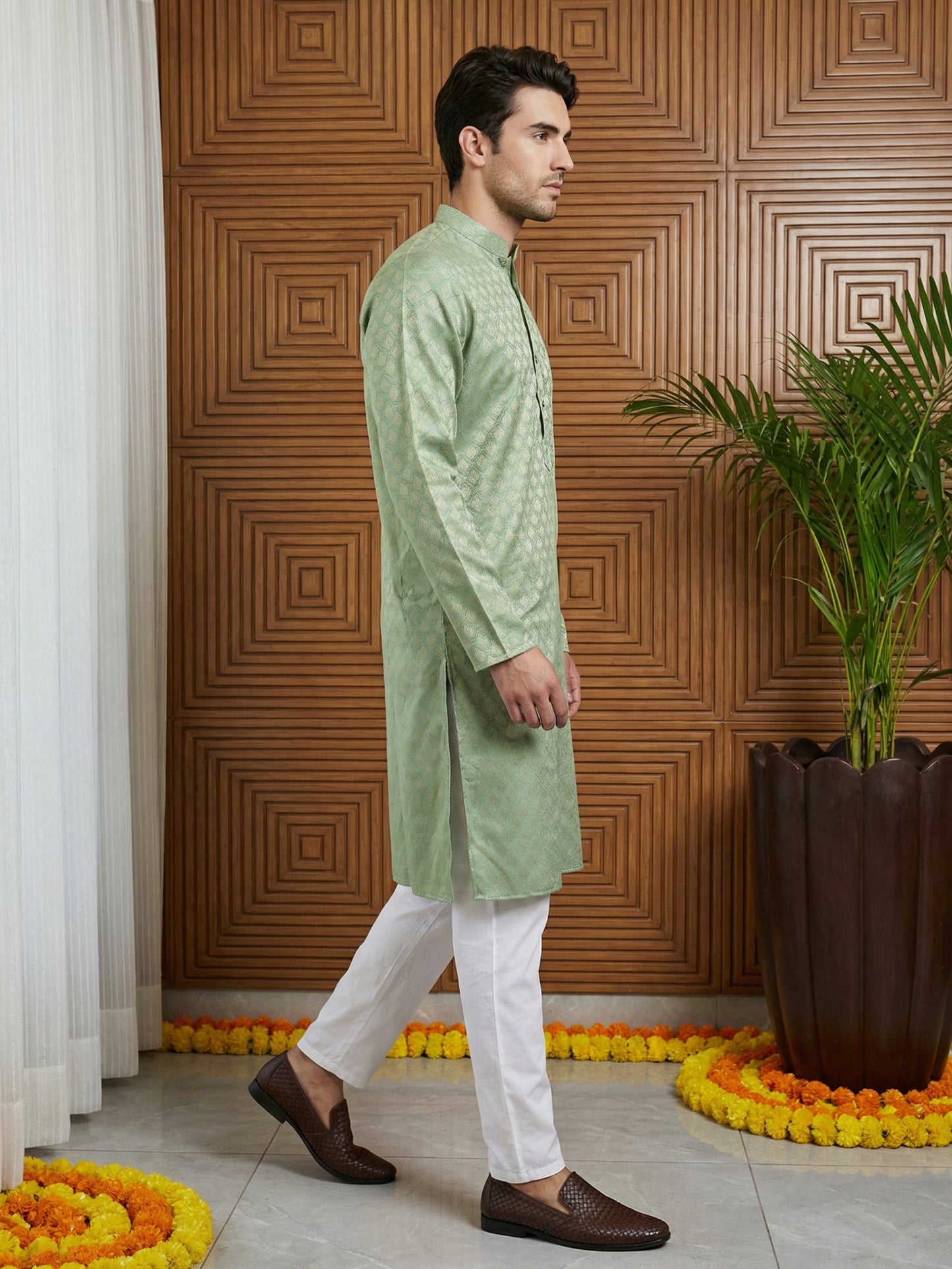 Woven Design Cotton Jacquard Kurta Set ( 65KP P 5521Green ) [FF] [P-10]