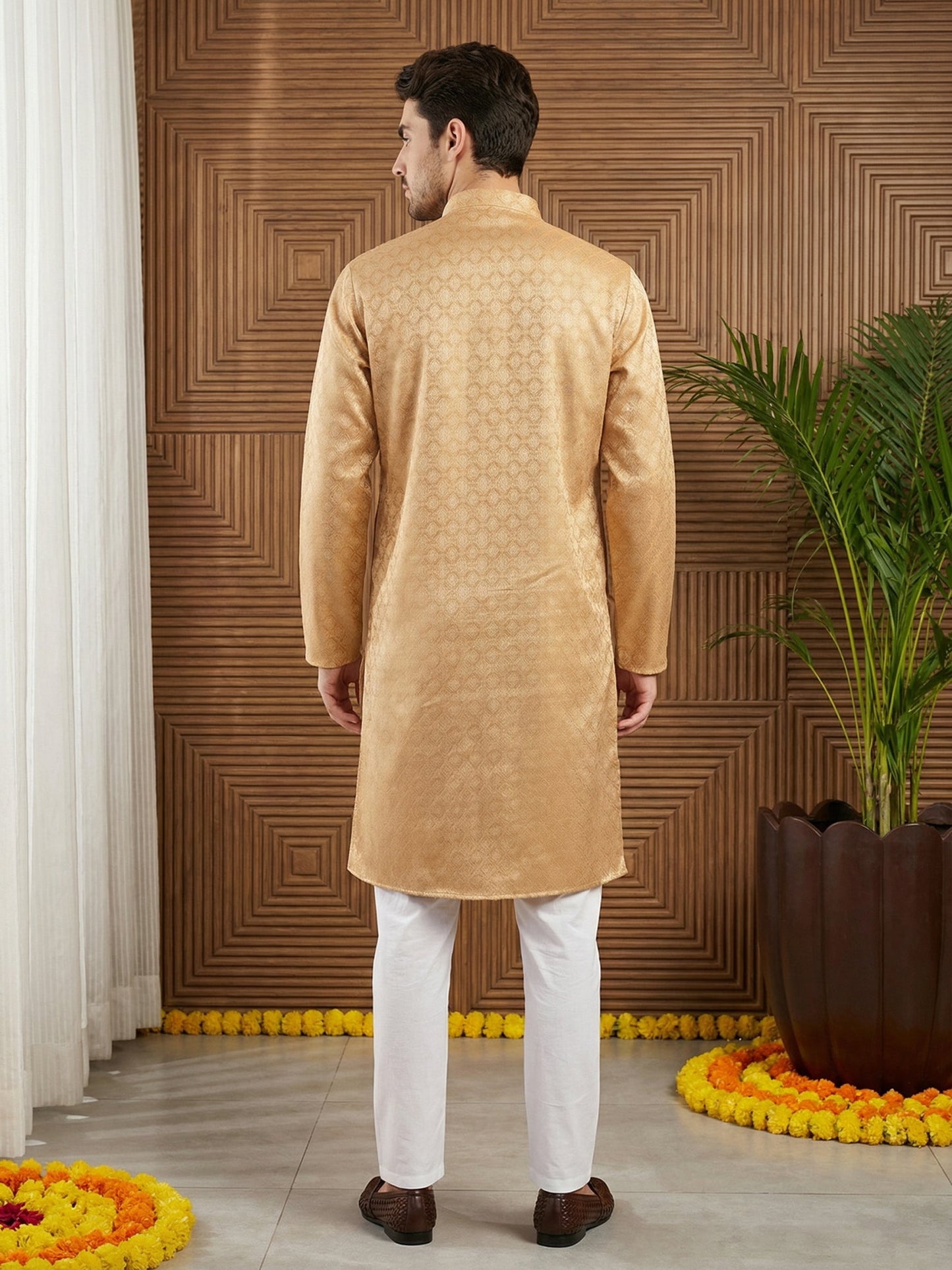 Woven Design Cotton Jacquard Kurta Set ( 65KP P 5521Orange ) [FF] [P-10]