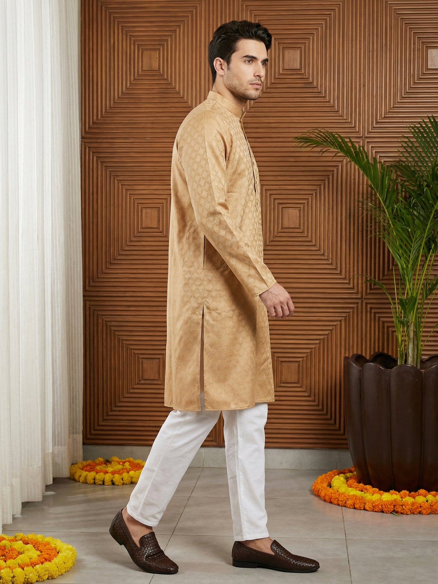 Woven Design Cotton Jacquard Kurta Set ( 65KP P 5521Orange ) [FF] [P-10]