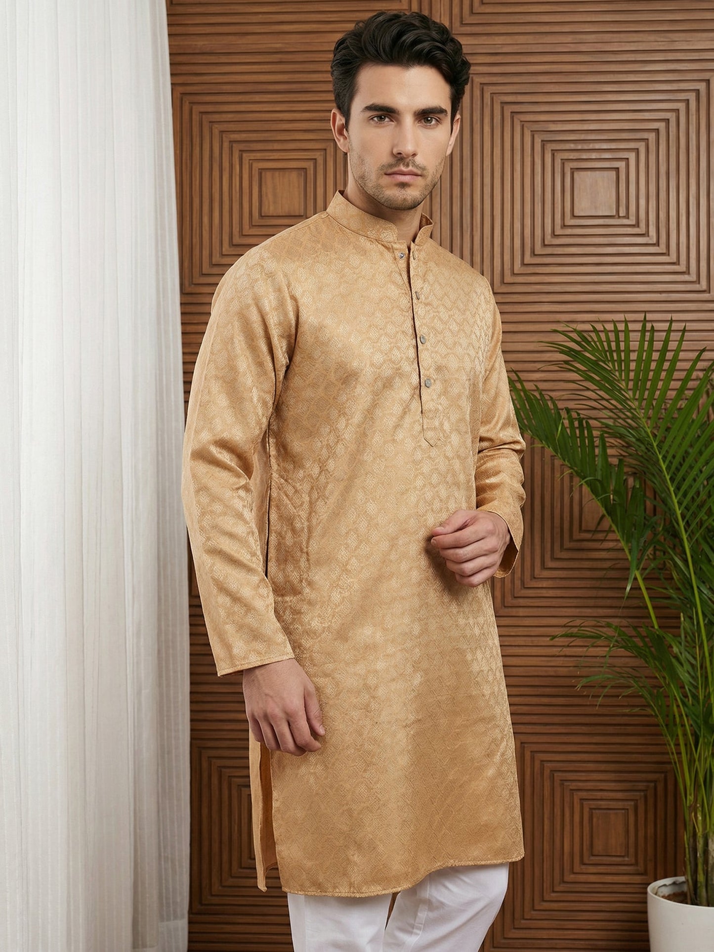 Woven Design Cotton Jacquard Kurta Set ( 65KP P 5521Orange ) [FF] [P-10]