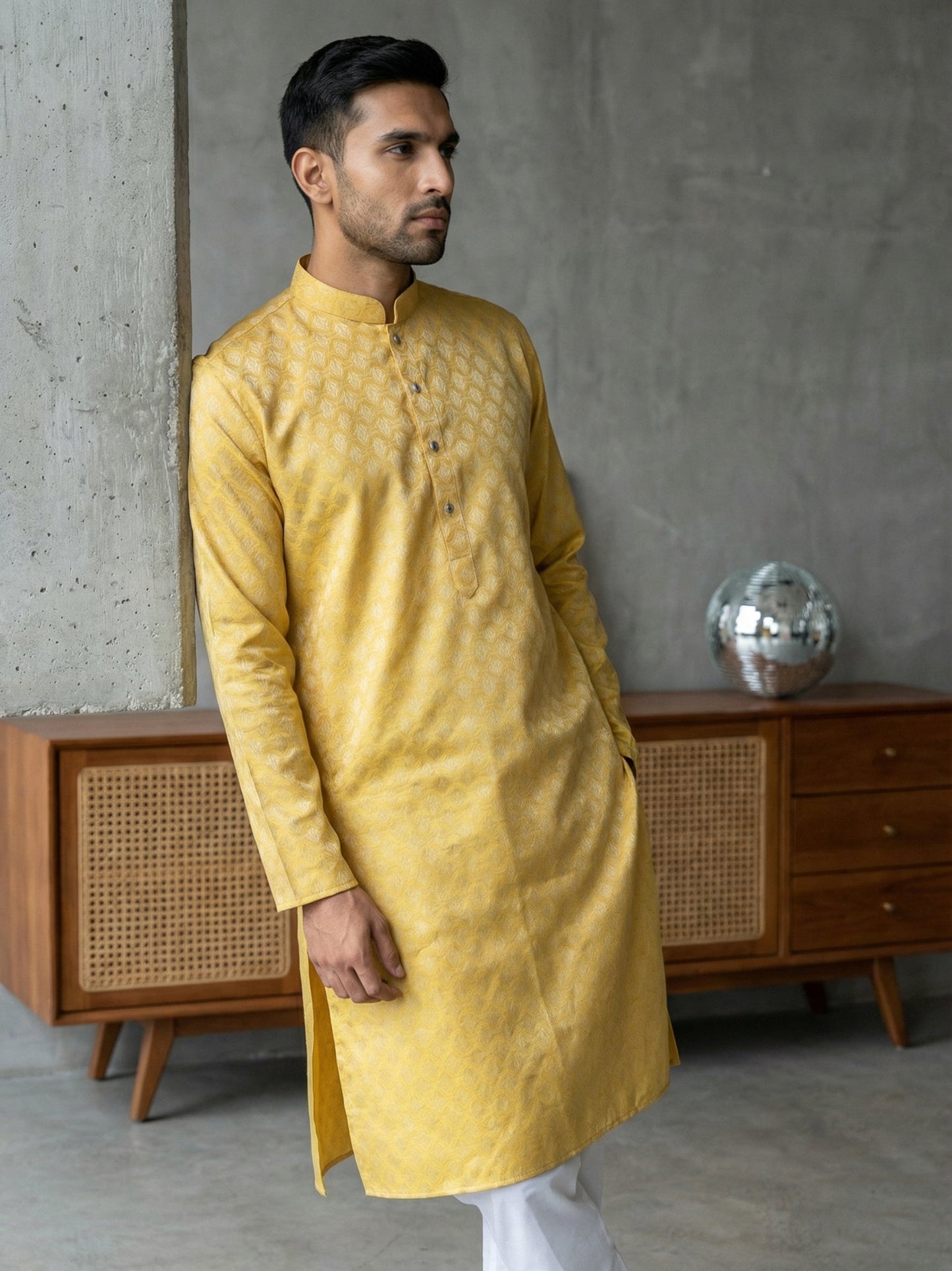 Woven Design Cotton Jacquard Kurta Set ( 65KP P 5521Yellow ) [FF] [P-10]