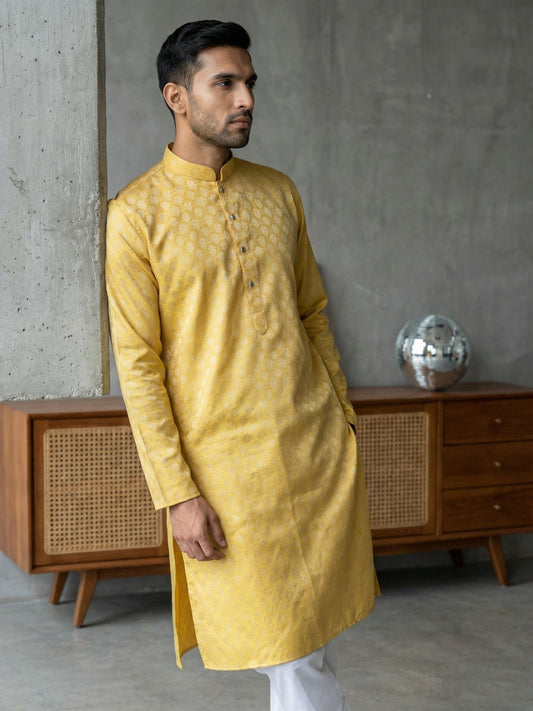 Woven Design Cotton Jacquard Kurta Set ( 65KP P 5521Yellow ) [FF] [P-10]