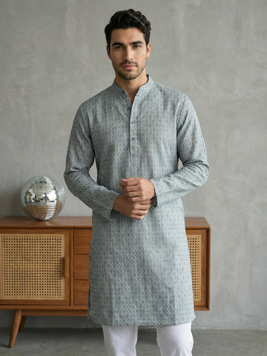 Foil Printed Cotton Blend Kurta Pyjama Set ( 65KP P 5523Blue ) [FF] [A-14]