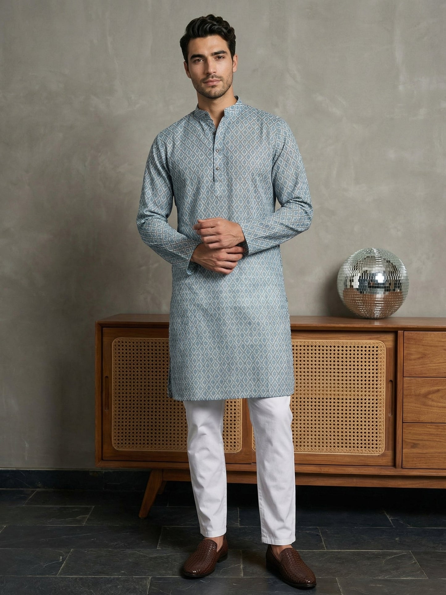 Foil Printed Cotton Blend Kurta Pyjama Set ( 65KP P 5523Blue ) [FF] [A-14]