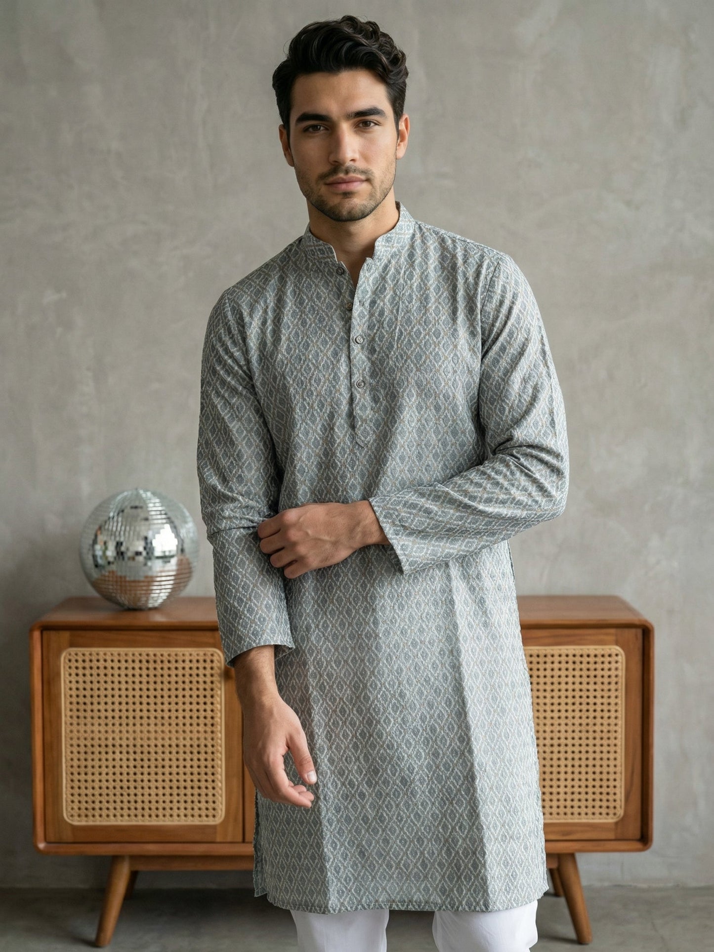 Foil Printed Cotton Blend Kurta Pyjama Set ( 65KP P 5523Blue ) [FF] [A-14]