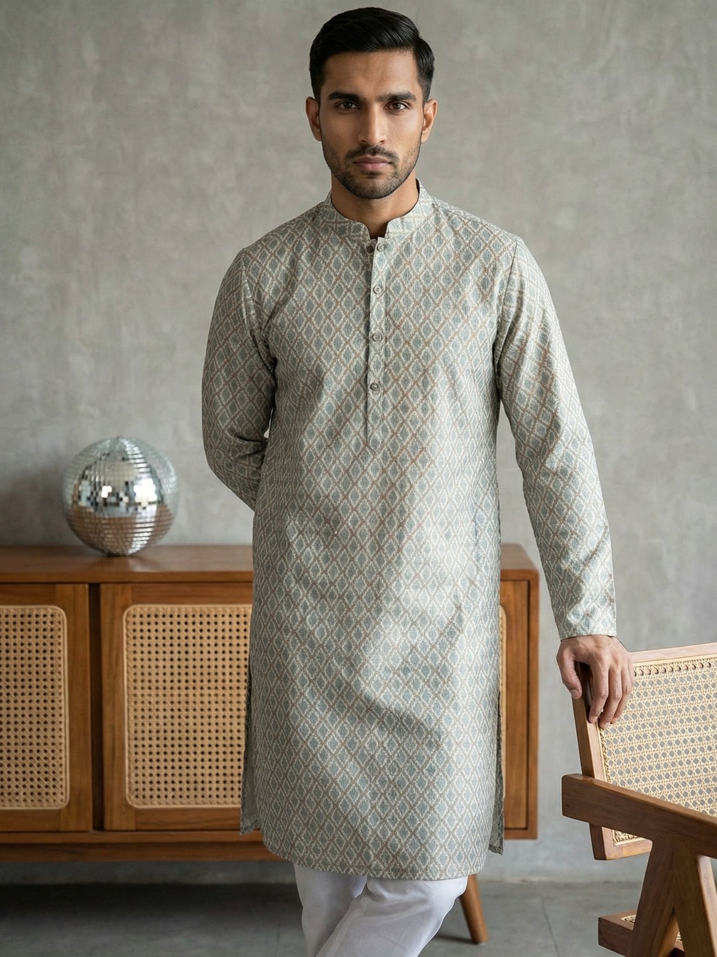 Foil Printed Cotton Blend Kurta Pyjama Set ( 65KP P 5523Off-White ) [FF] [A-14]
