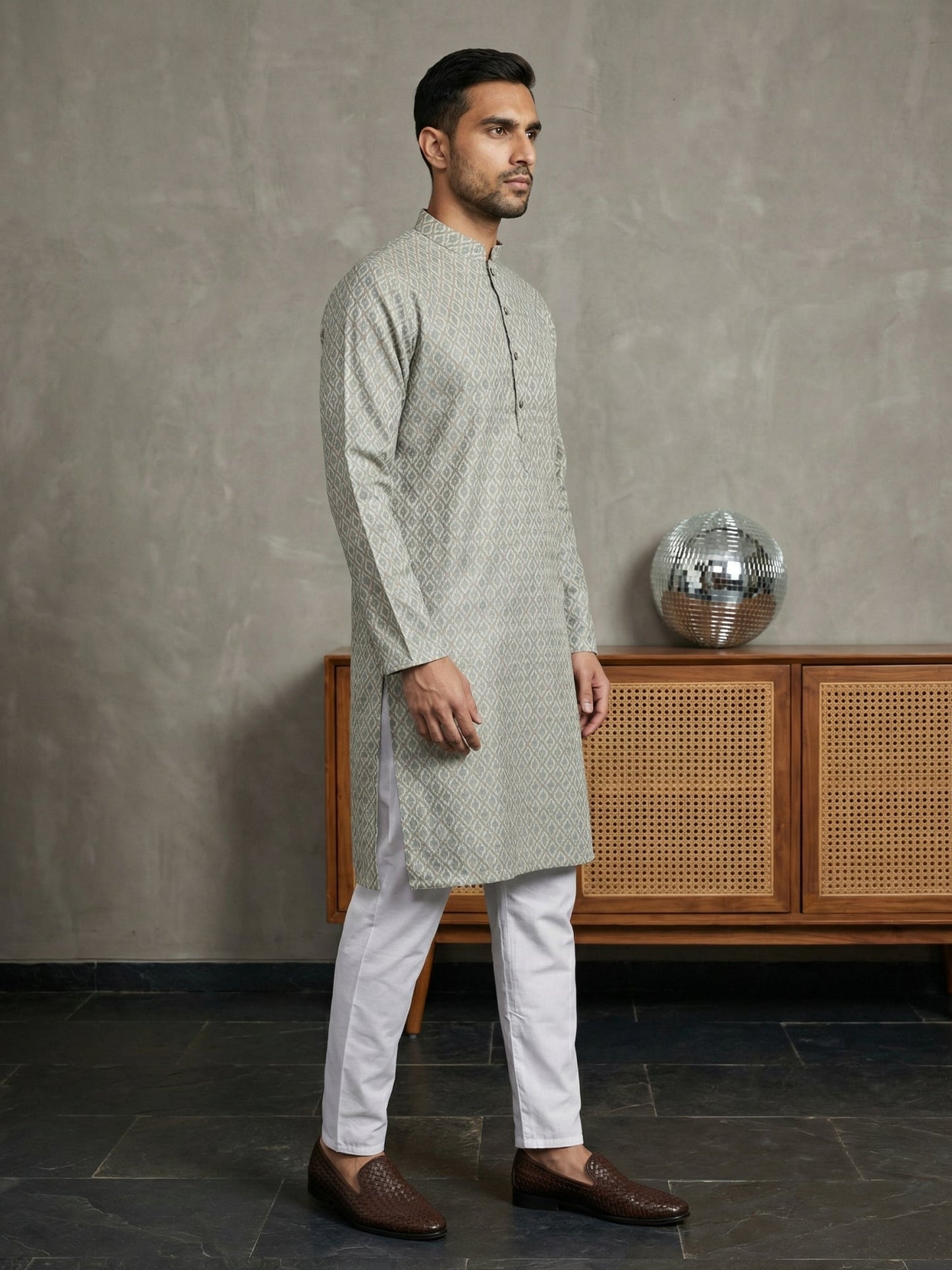 Foil Printed Cotton Blend Kurta Pyjama Set ( 65KP P 5523Off-White ) [FF] [A-14]