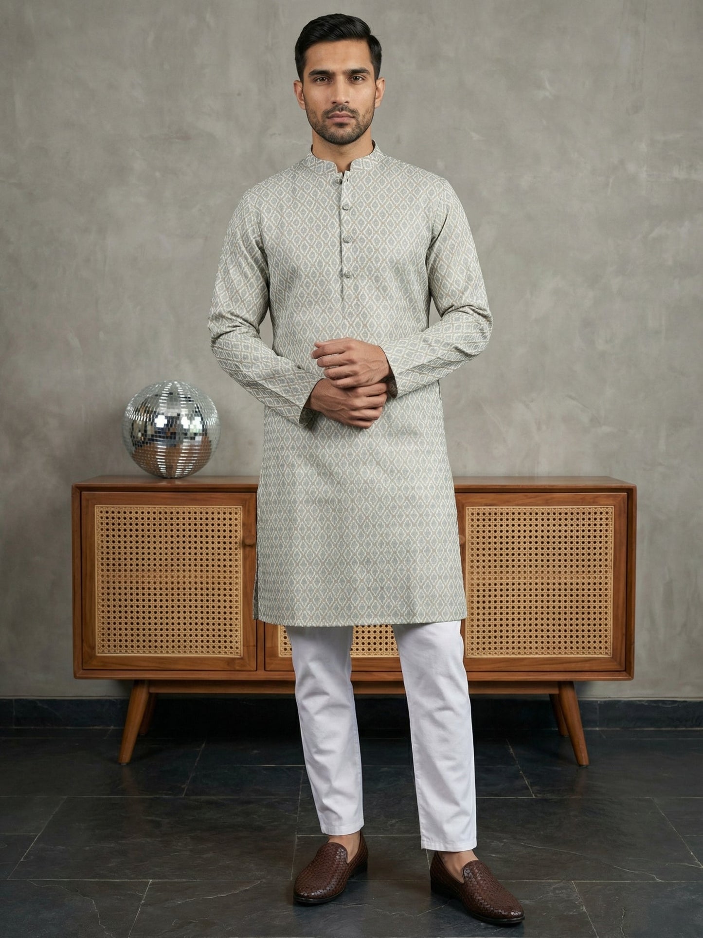 Foil Printed Cotton Blend Kurta Pyjama Set ( 65KP P 5523Off-White ) [FF] [A-14]
