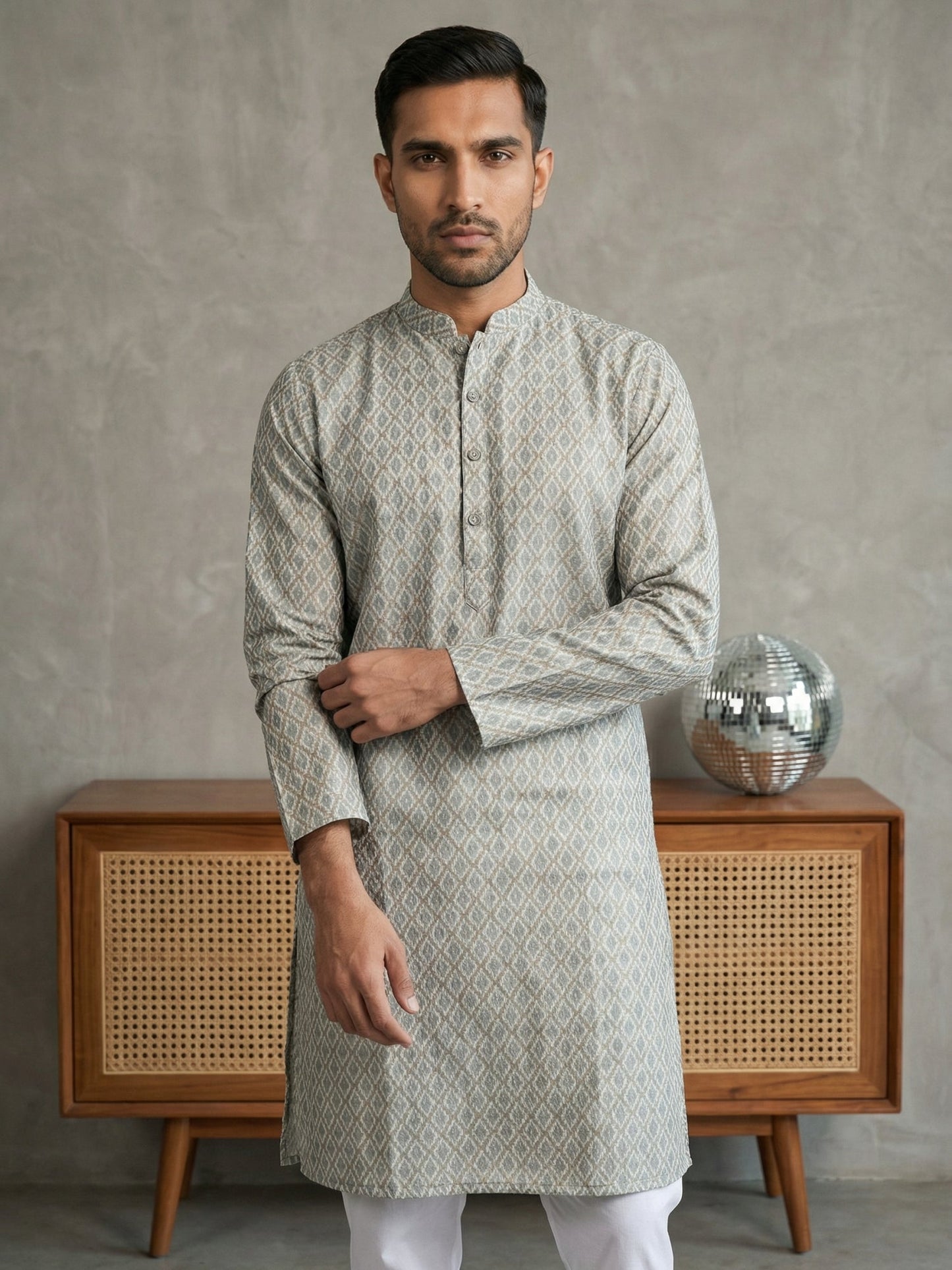 Foil Printed Cotton Blend Kurta Pyjama Set ( 65KP P 5523Off-White ) [FF] [A-14]