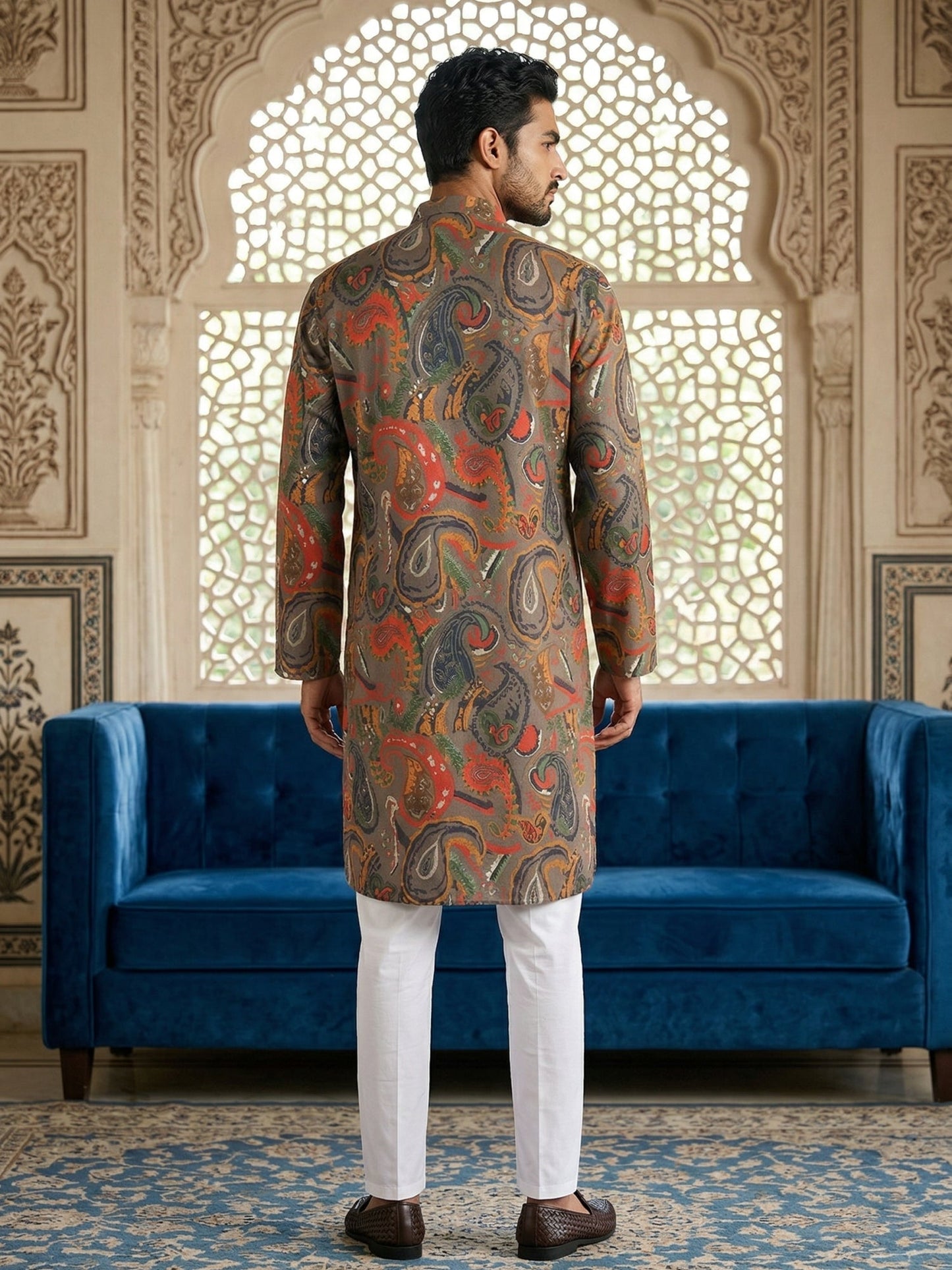 Paisley Printed Kurta Pyjama Set ( 65KP P 5524Brown )
