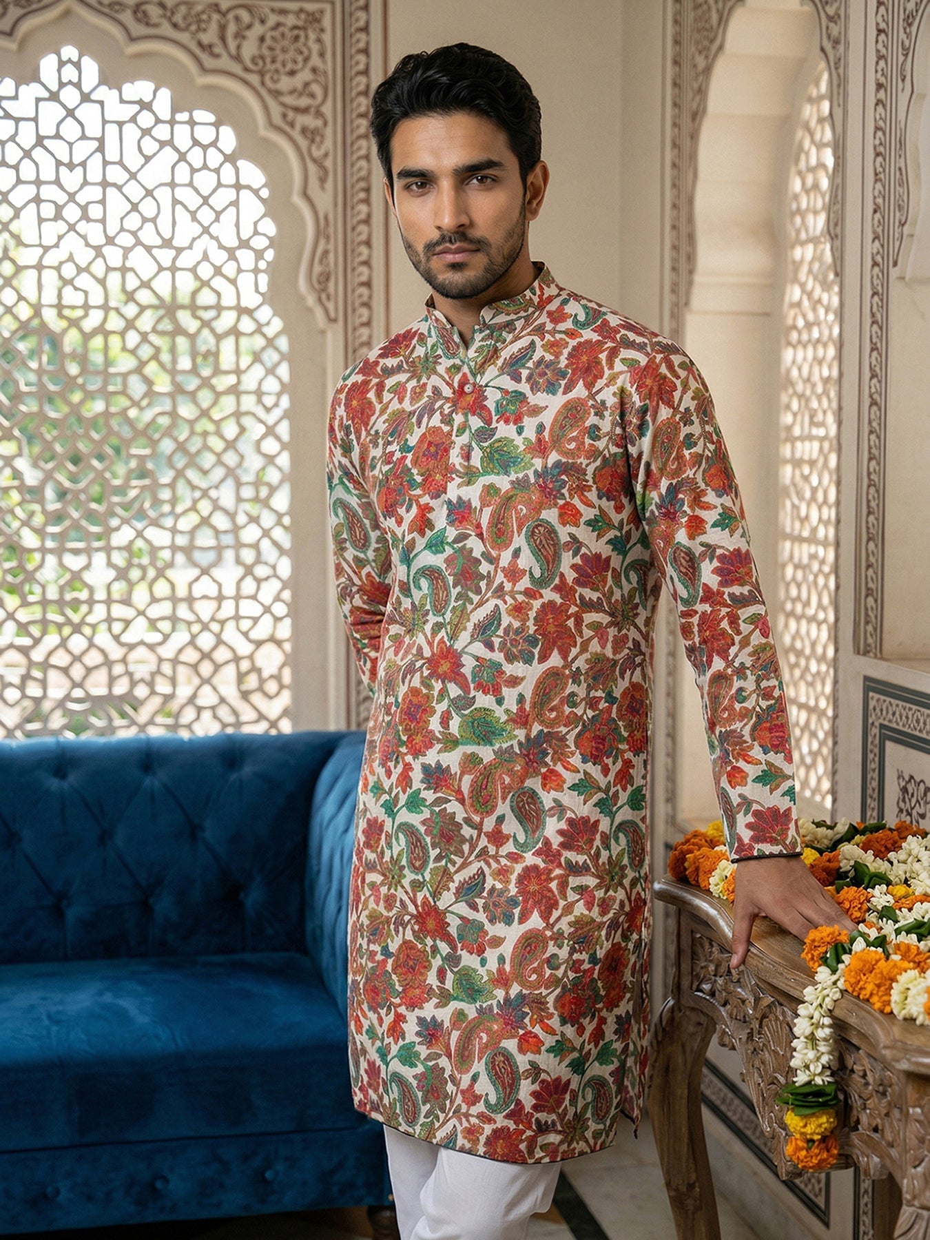 Paisley Floral Printed Kurta Pyjama Set ( 65KP P 5524Multi )