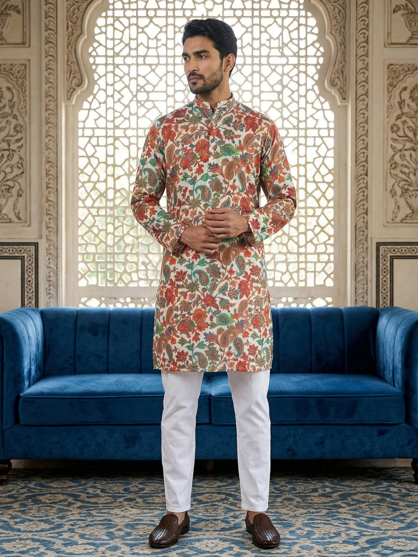 Paisley Floral Printed Kurta Pyjama Set ( 65KP P 5524Multi )