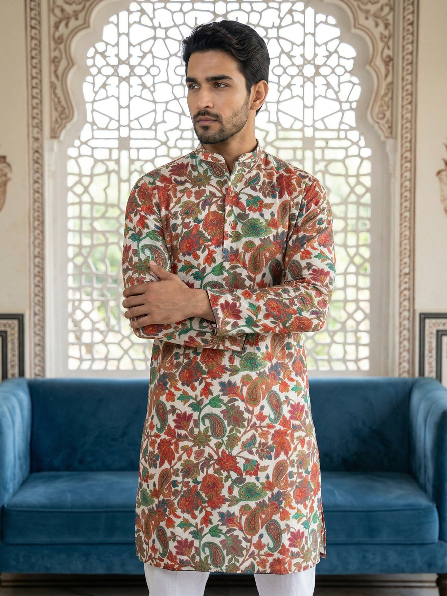 Paisley Floral Printed Kurta Pyjama Set ( 65KP P 5524Multi )