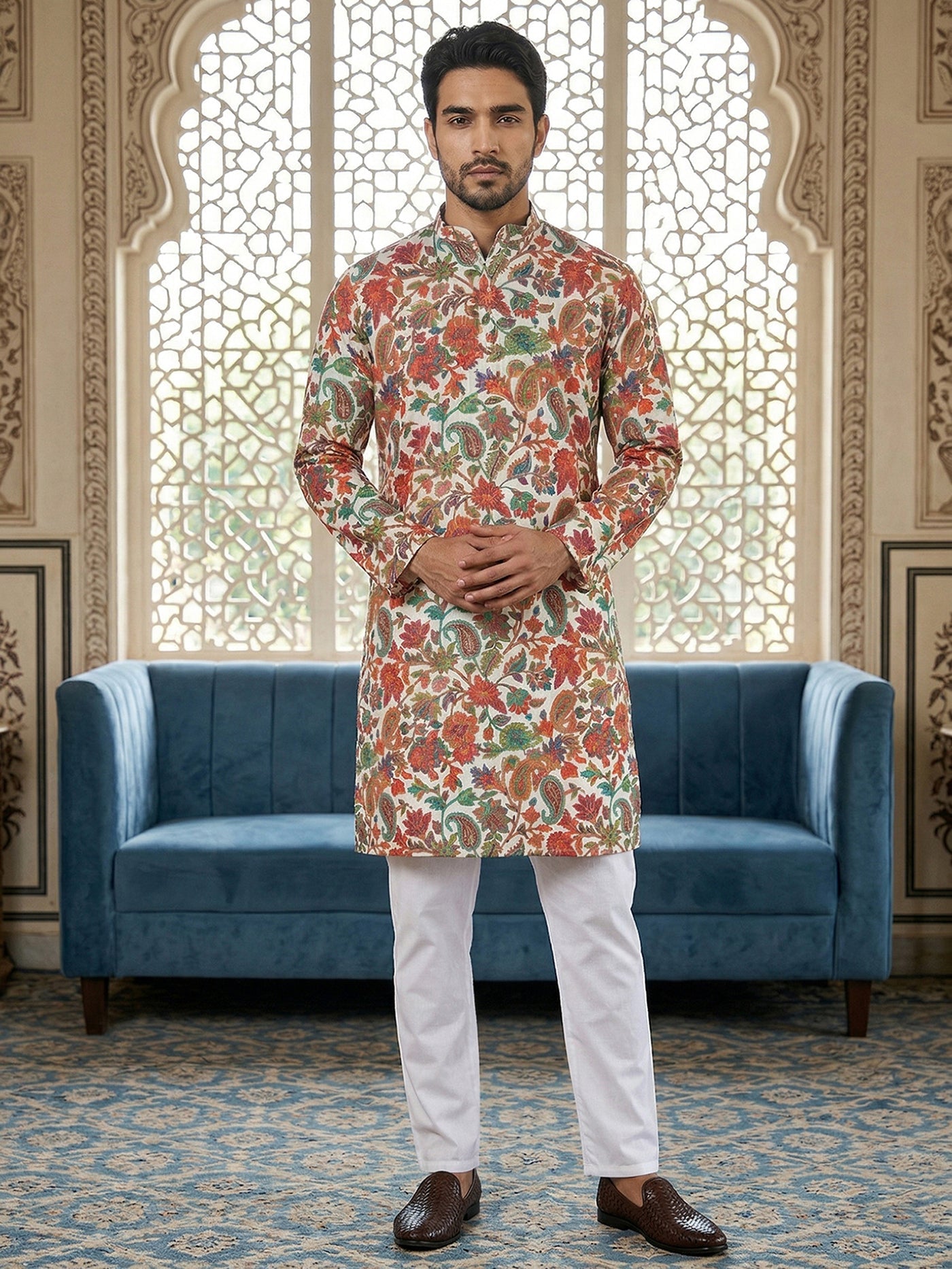 Paisley Floral Printed Kurta Pyjama Set ( 65KP P 5524Multi )