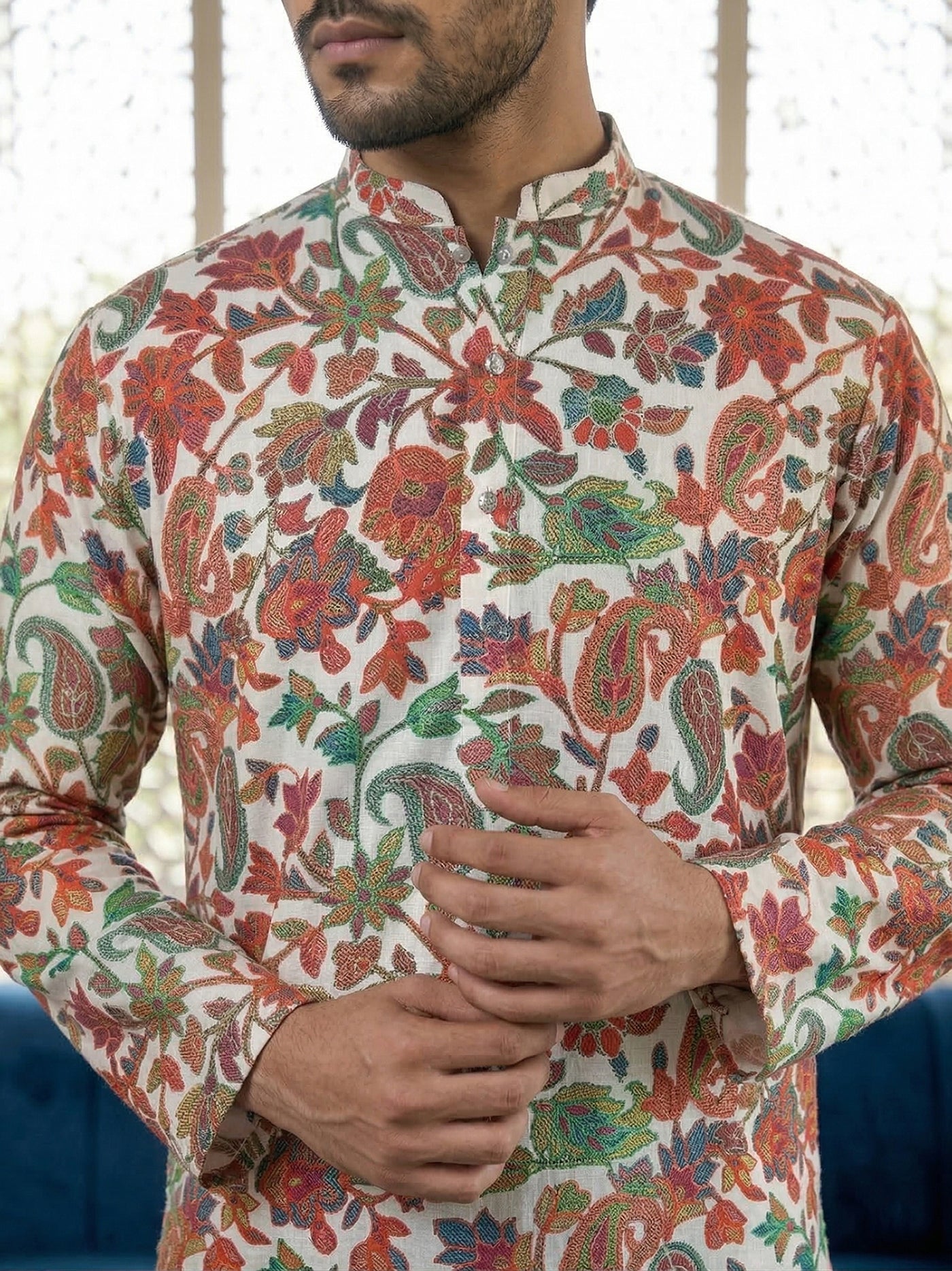 Paisley Floral Printed Kurta Pyjama Set ( 65KP P 5524Multi )