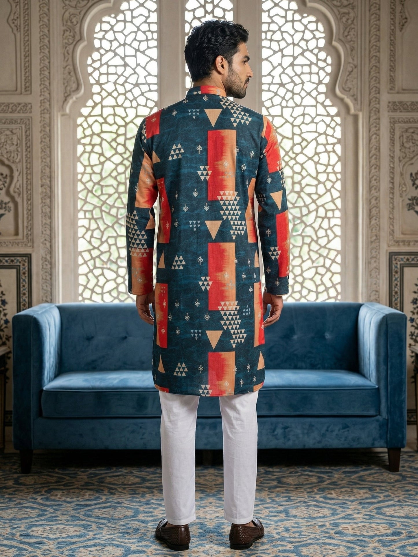 Geometric Printed Kurta Pyjama Set ( 65KP P 5524Navy )