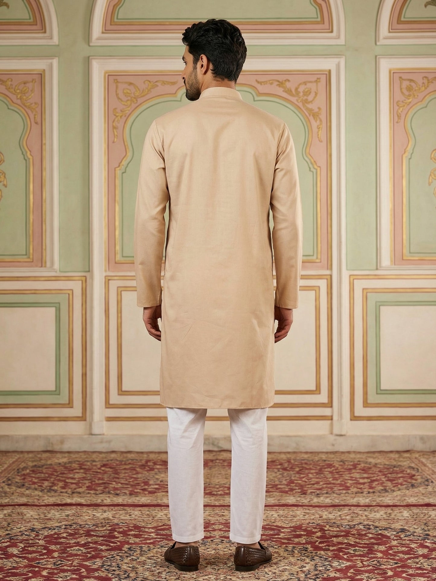 Men Silk Blend Embroidered Kurta Pyjama Set ( 65KP P 5525Peach )