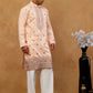 Men Silk Blend Embroidered Kurta with korean Pants ( 65KP PJ11W S 5525 Peach )
