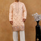Men Silk Blend Embroidered Kurta with korean Pants ( 65KP PJ11W S 5525 Peach )