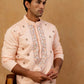 Men Silk Blend Embroidered Kurta with korean Pants ( 65KP PJ11W S 5525 Peach )