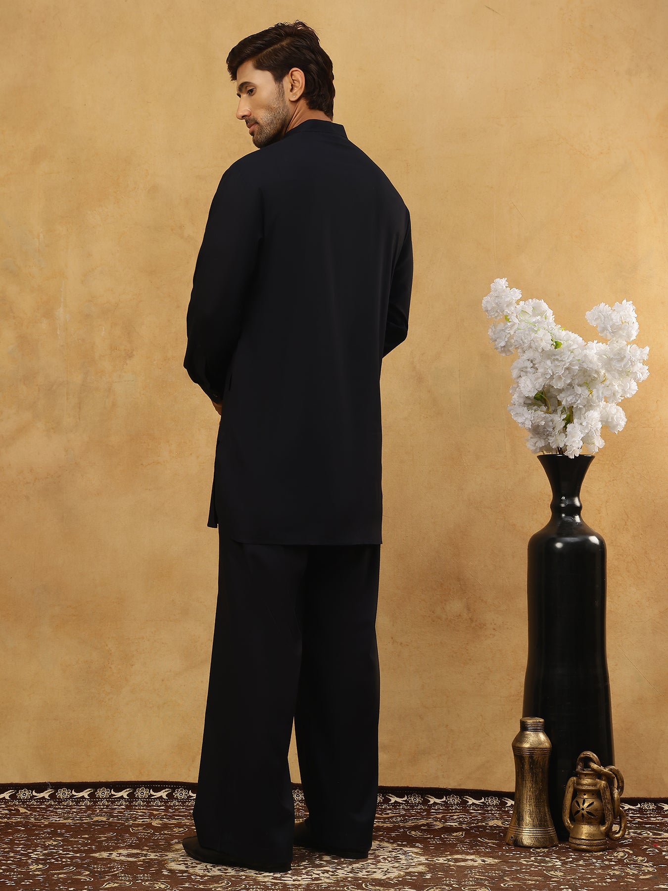 Men’s Ethnic Viscose Rayon Kurta Set with Front Placket ( 65KP 5527Black )